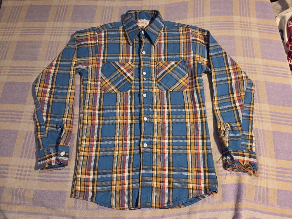 Vintage 70s Big Mac JC Penneys Flannel Plaid Work Shirt Distressed USA 60s